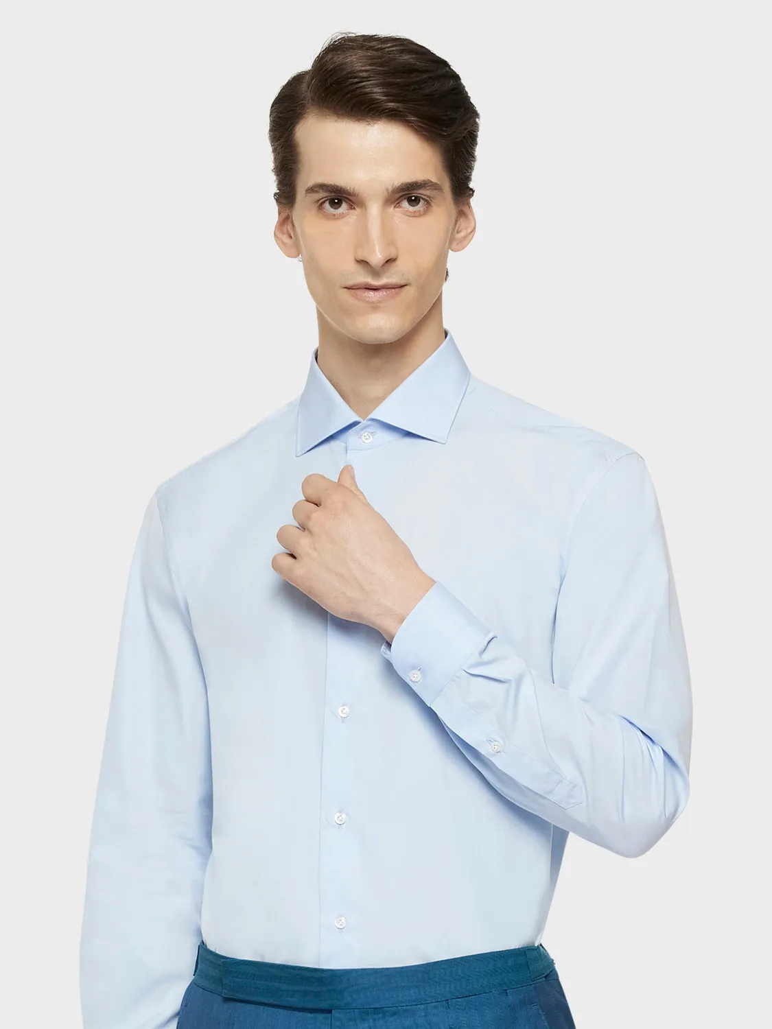 Caruso Butterfly camicia slim cotone azzurra popeline