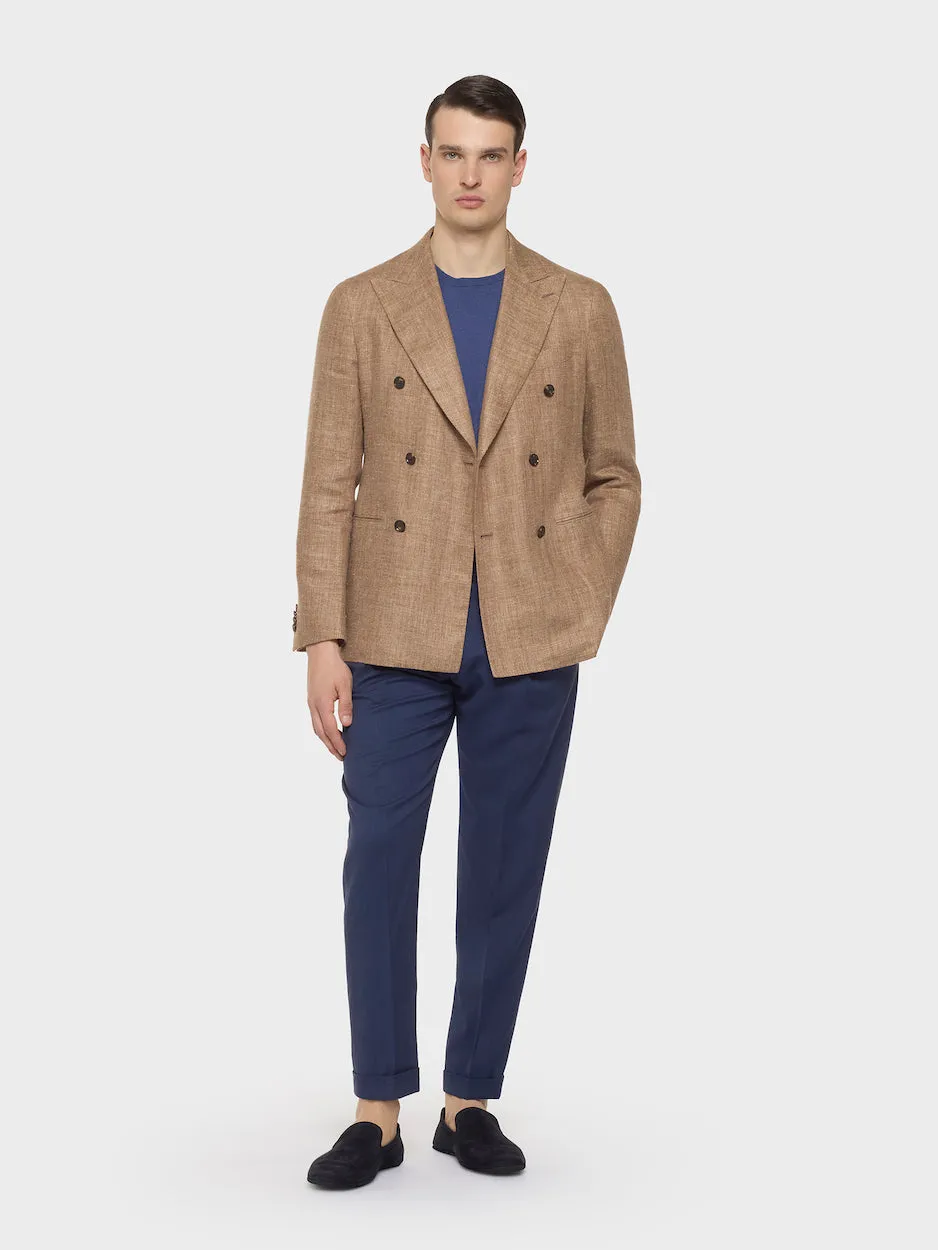 Caruso pantalone carrot fit flanella lana blu