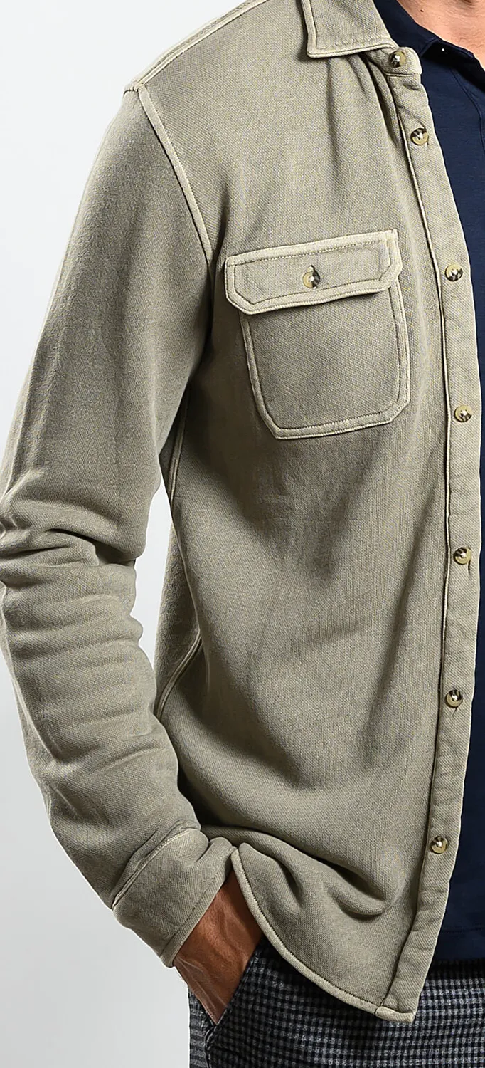 Alain Delon Camicia Oliva Cotone Pesante Slim