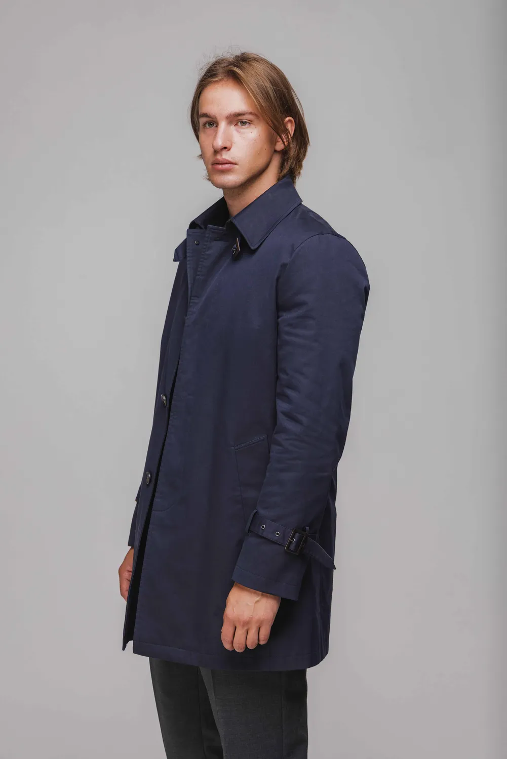 Alain Delon Cappotto Corto Blu Uomo Gabardina Bottoni