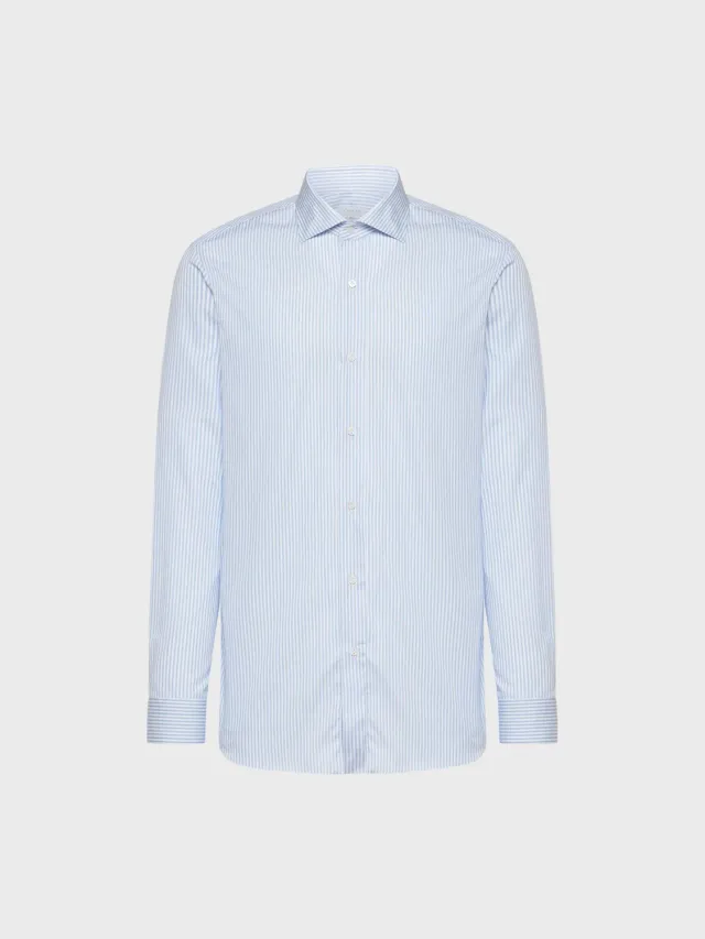 Caruso Camicia Slim Popeline Cotone Azzurro Rigato
