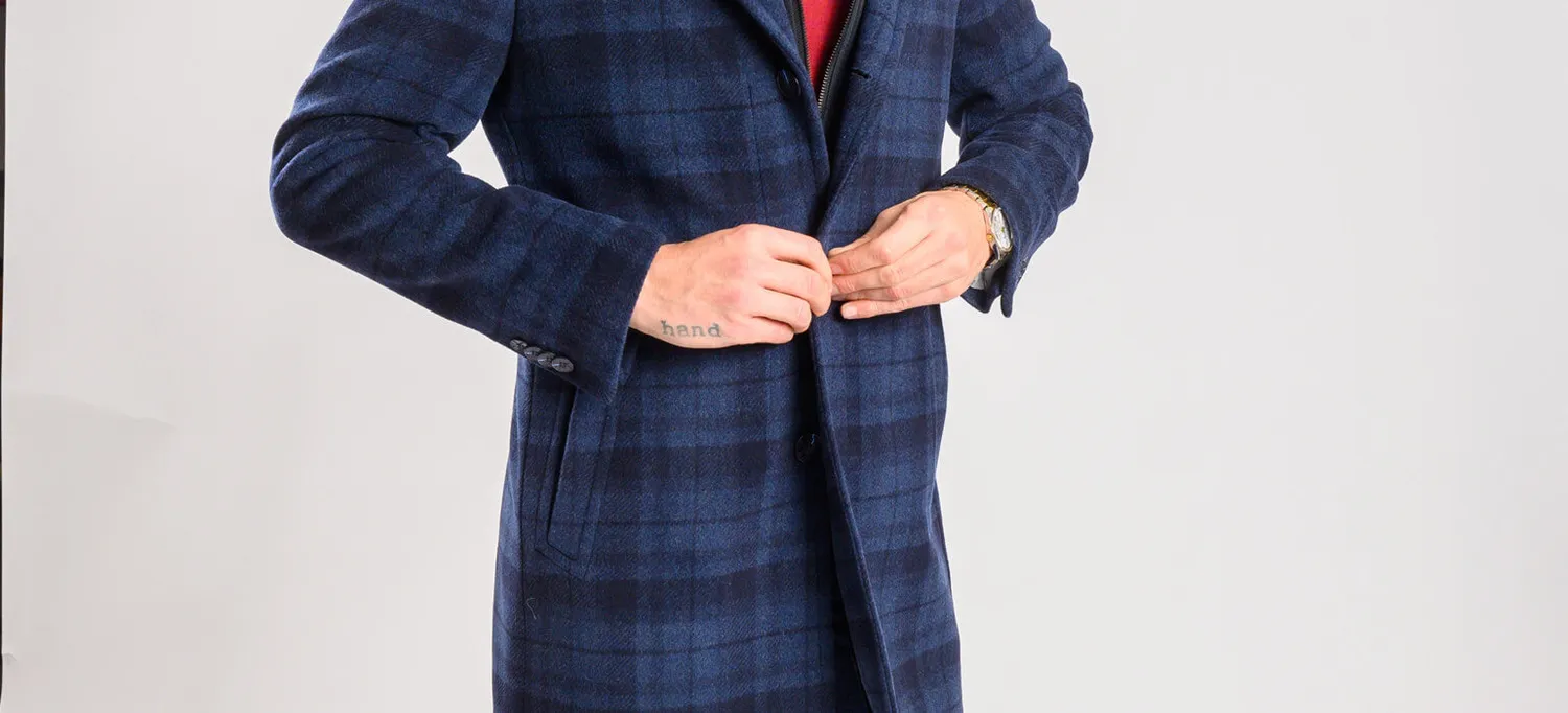 Alain Delon cappotto lana blu quadri fodera removibile