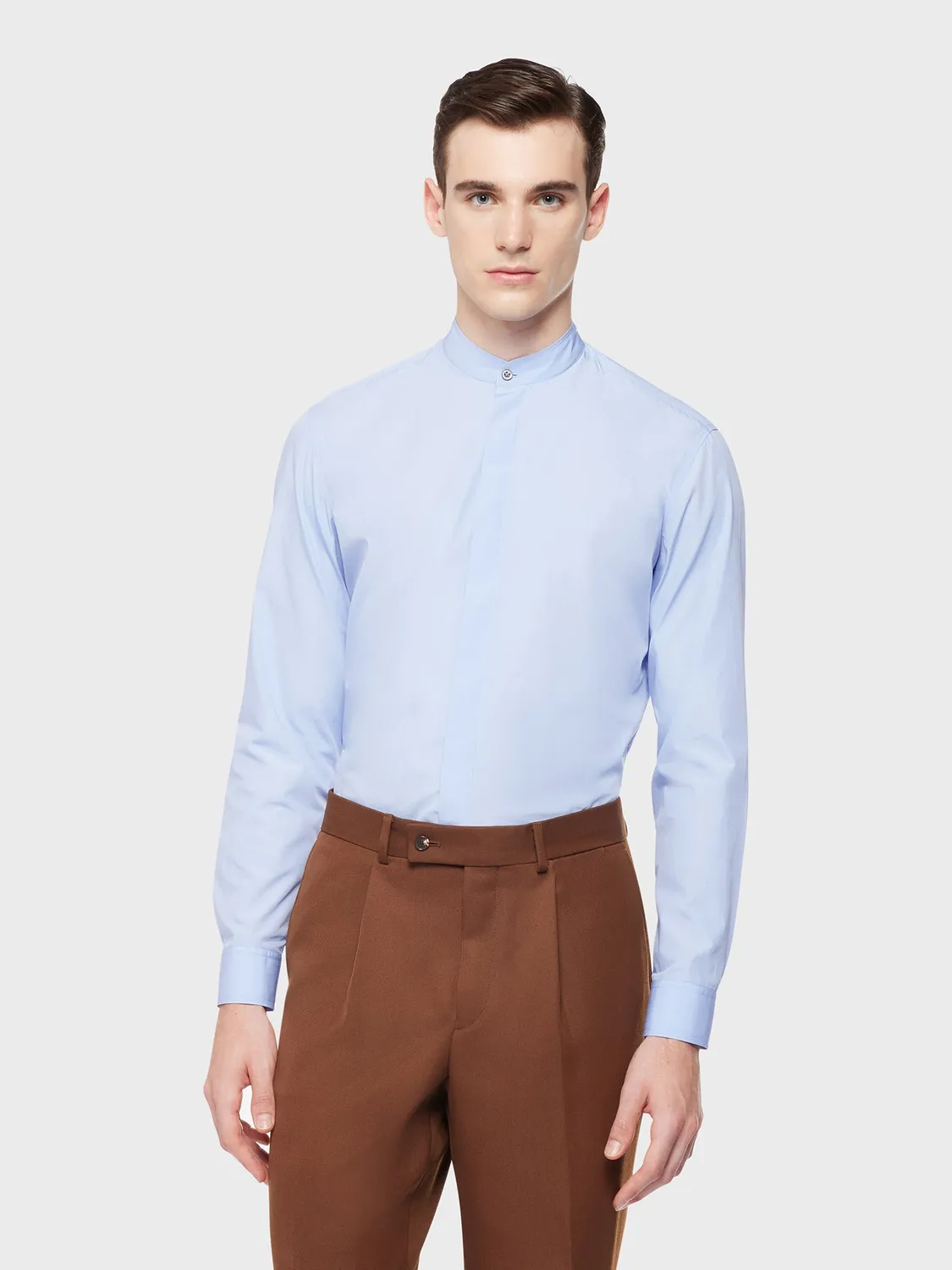 Caruso Butterfly camicia coreana cotone azzurro