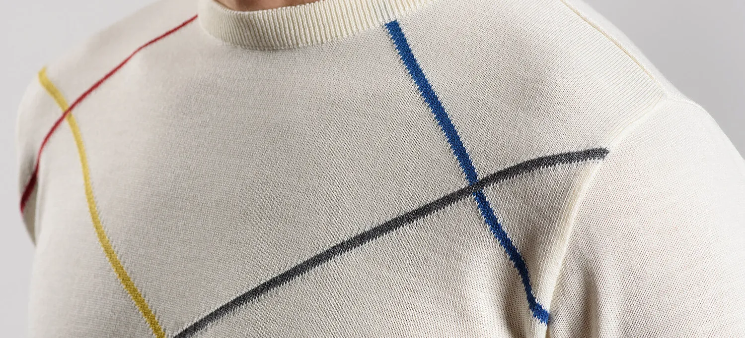 Alain Delon maglione crema con motivo taglia M slim fit