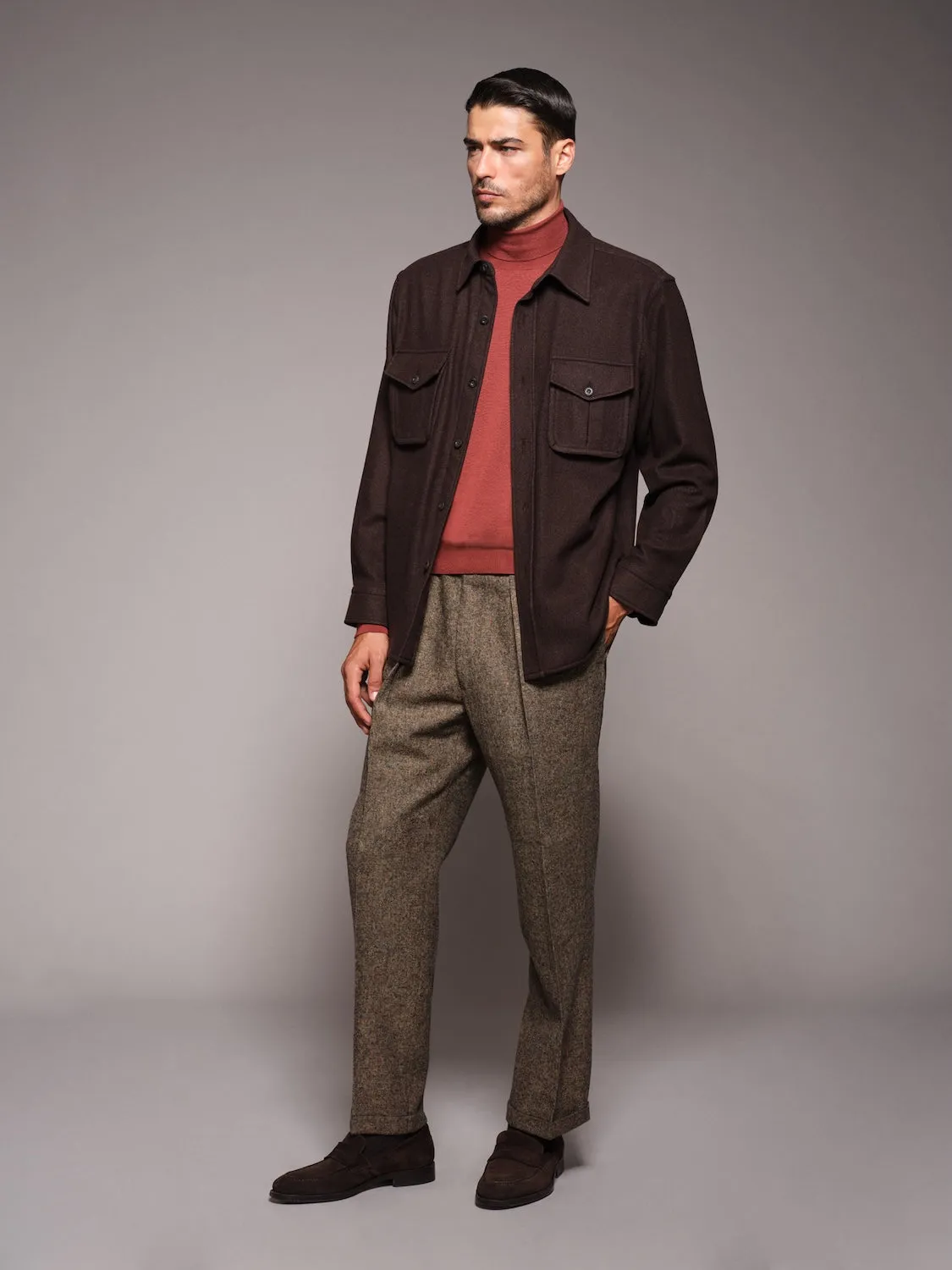 Caruso Norma pantalone vita alta beige lana melange