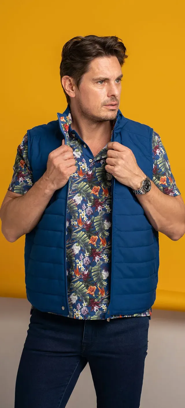 Alain Delon gilet sportivo blu fodera floreale