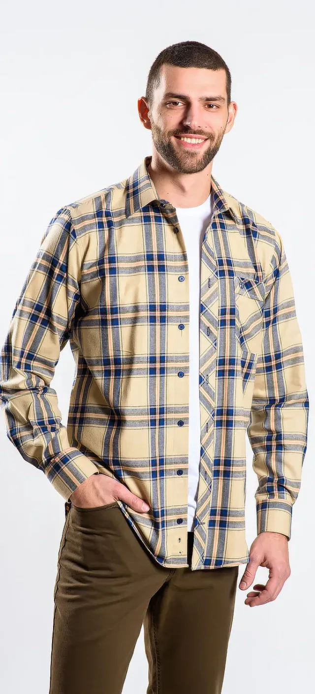 Alain Delon camicia flanella slim a quadri cotone