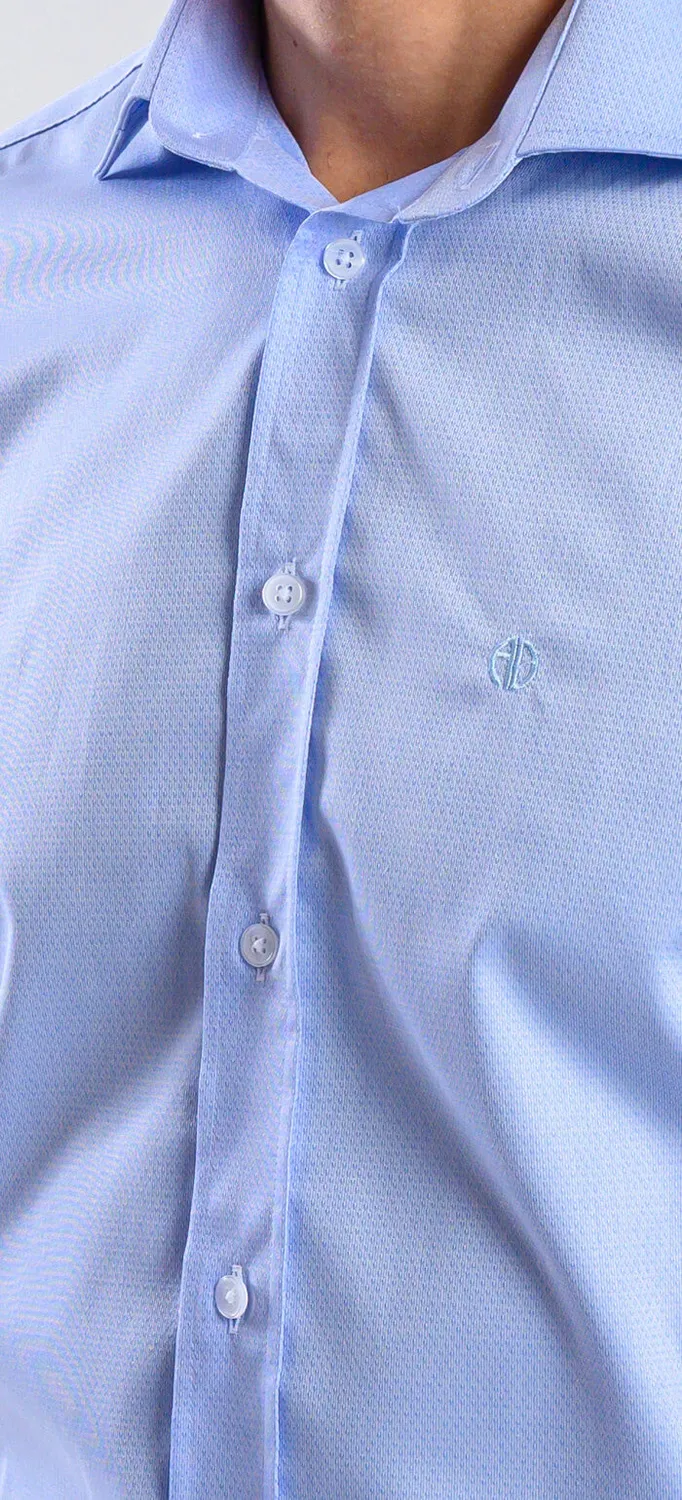 Alain Delon camicia manica corta azzurra slim fit cotone