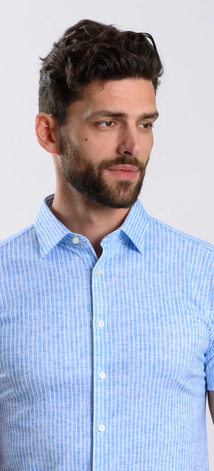 Alain Delon Extra Slim camicia uomo manica corta righe cotone