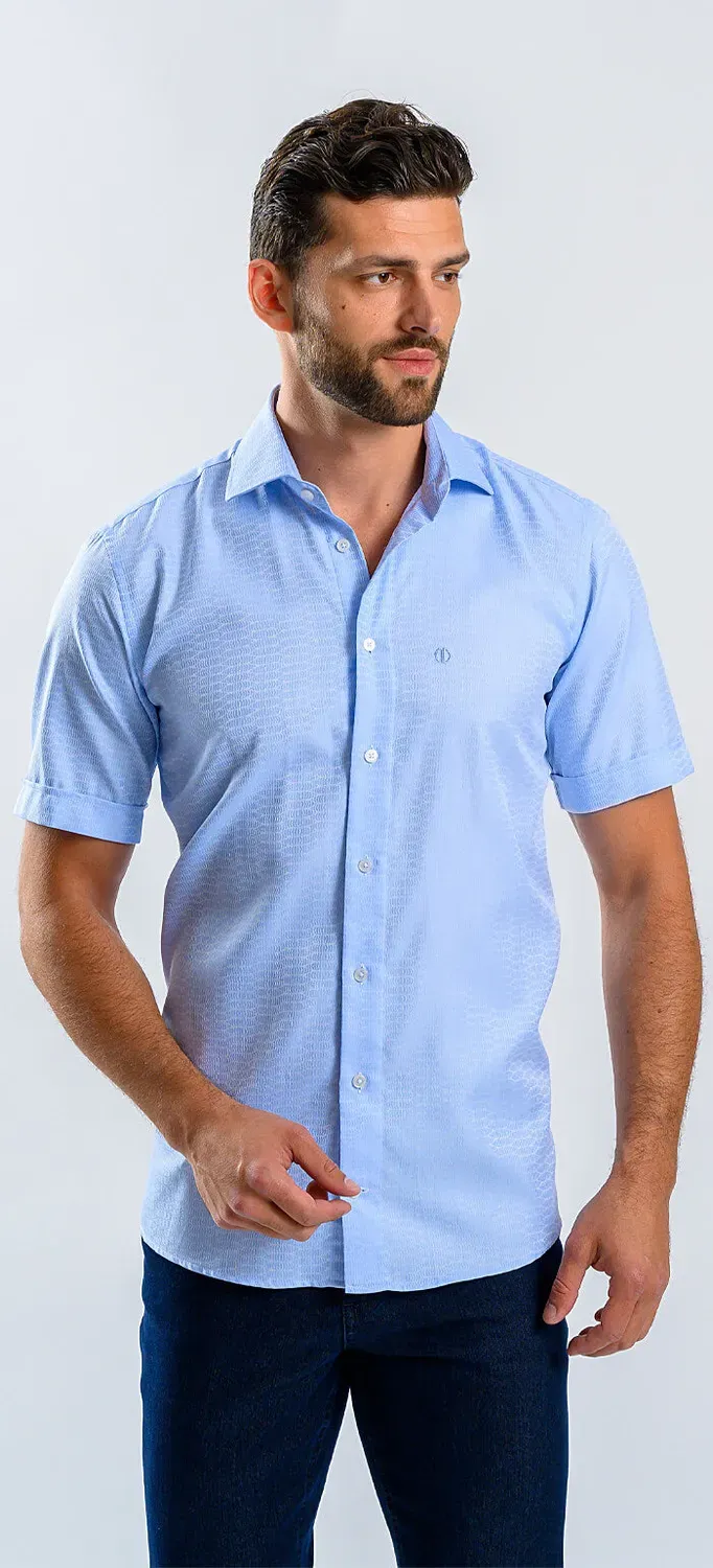 Alain Delon camicia celeste slim fit manica corta cotone