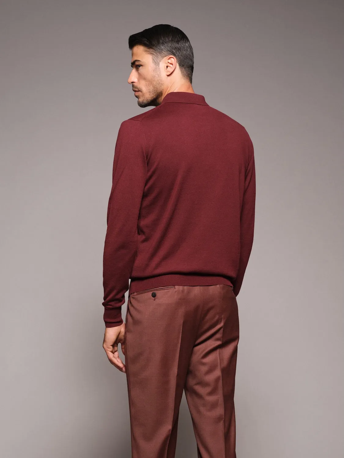 Caruso Polo maniche lunghe seta cotone bordeaux