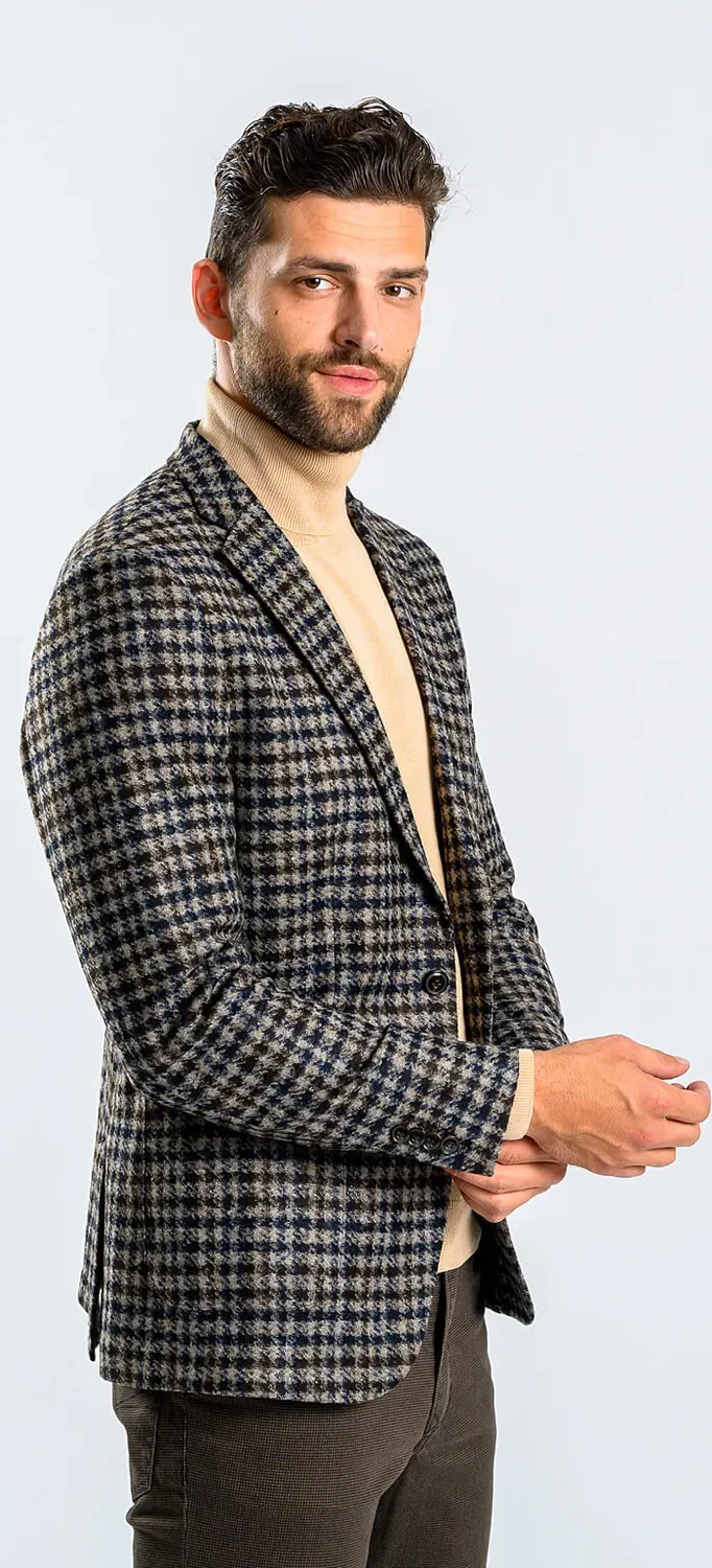 Alain Delon giacca marrone slim pied-de-poule misto lana