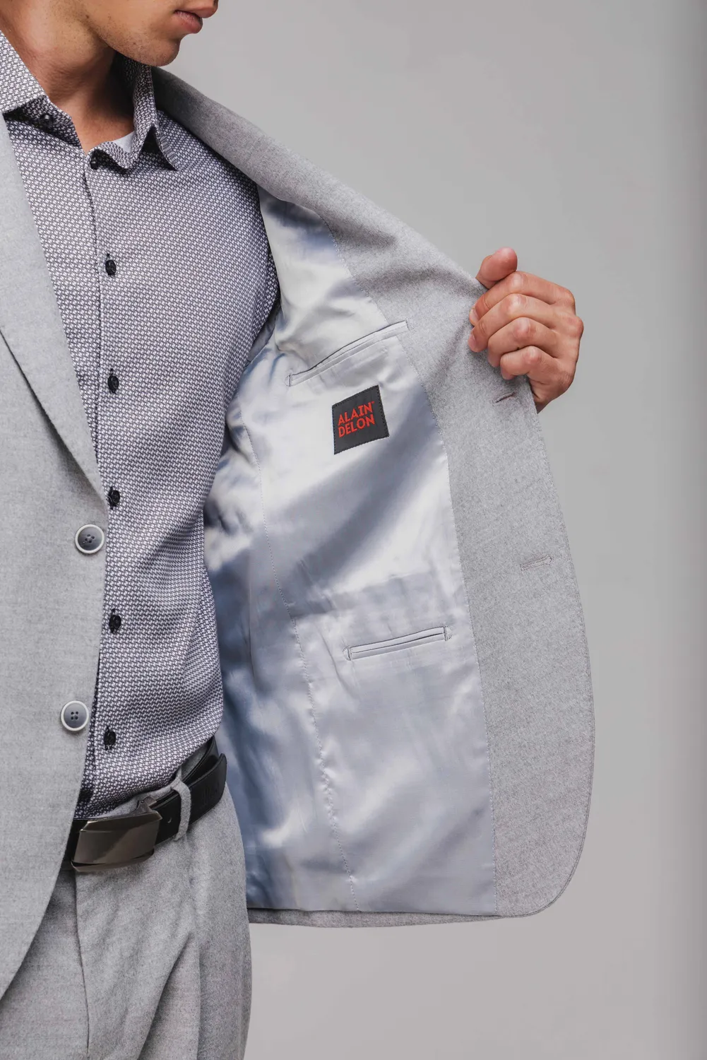 Alain Delon giacca slim fit grigia flanella revers larghi