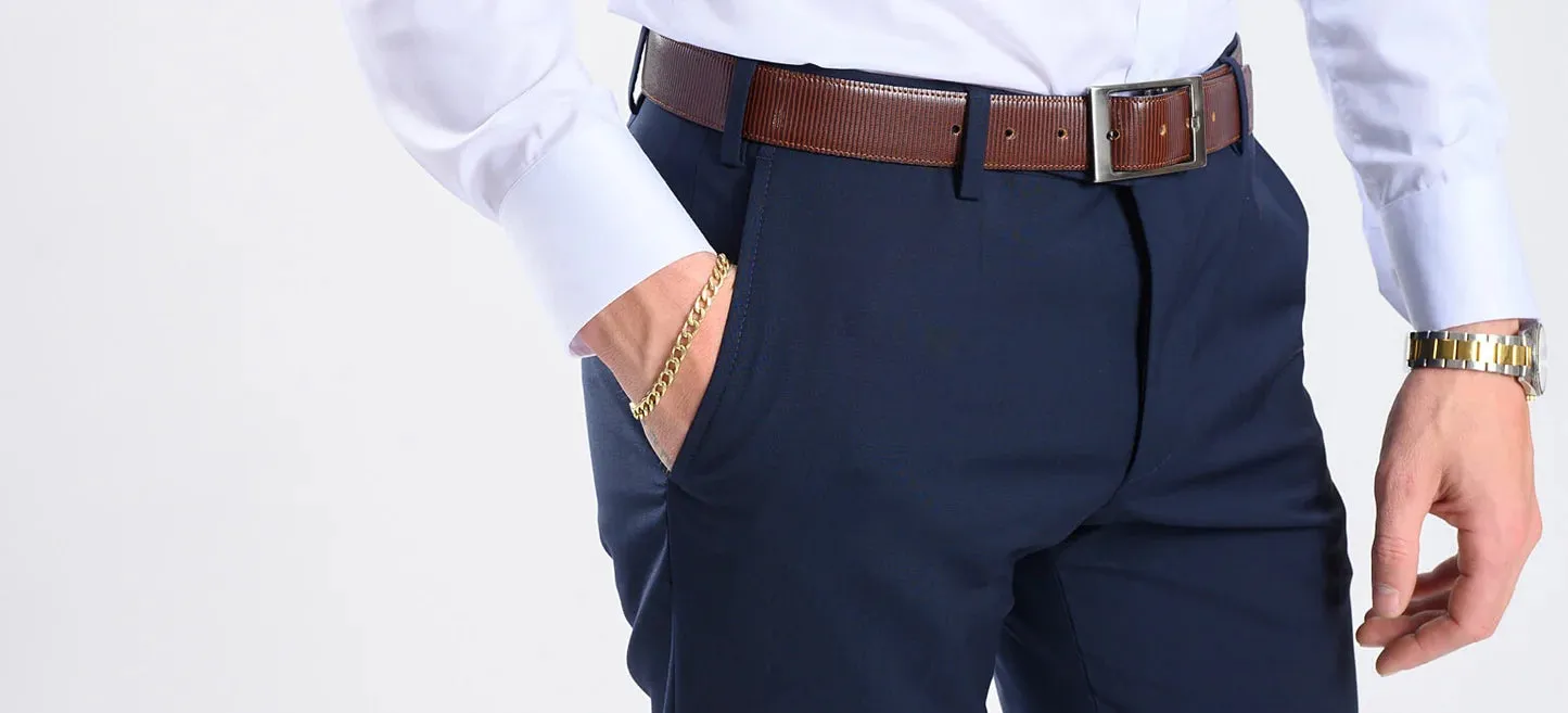 Alain Delon Basic pantaloni abito blu scuro slim fit misto lana