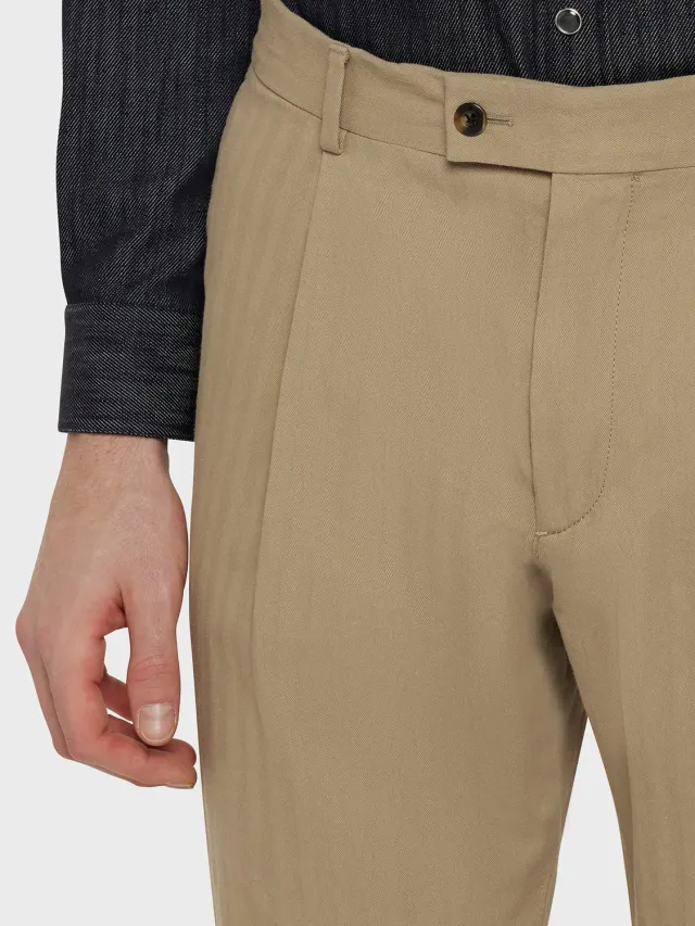 Caruso Norma pantalone cotone beige herringbone