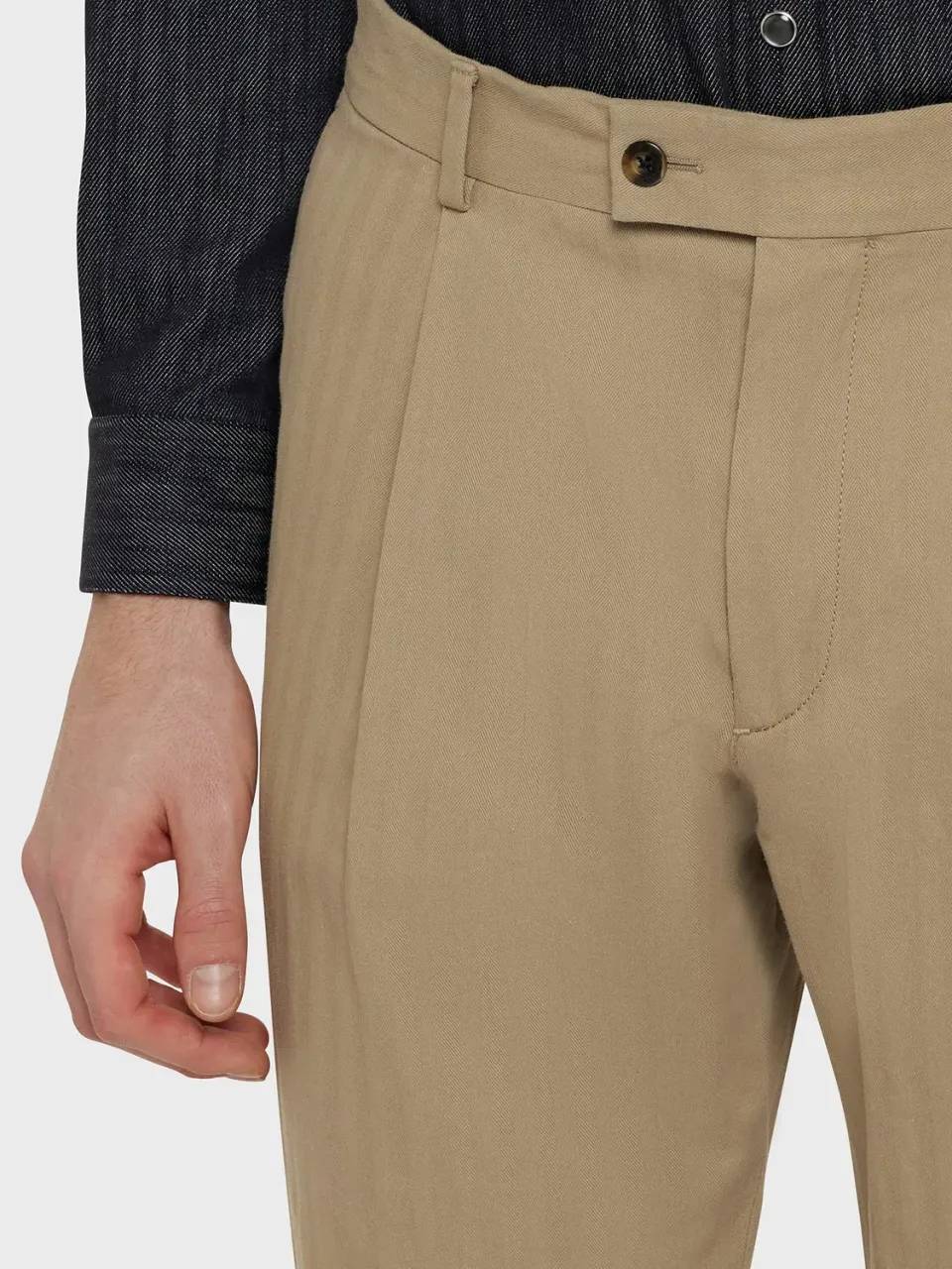 Caruso Norma pantalone cotone beige herringbone