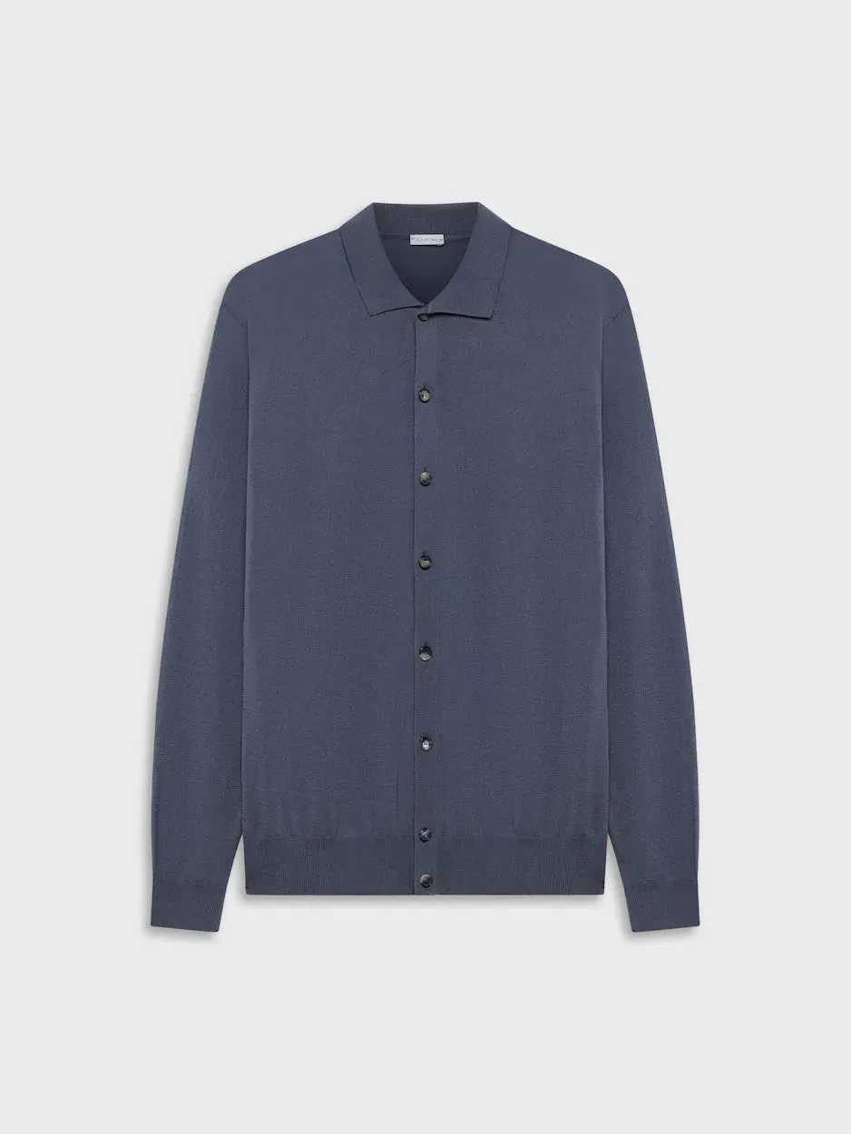 Caruso Butterfly polo cardigan seta e cotone blu