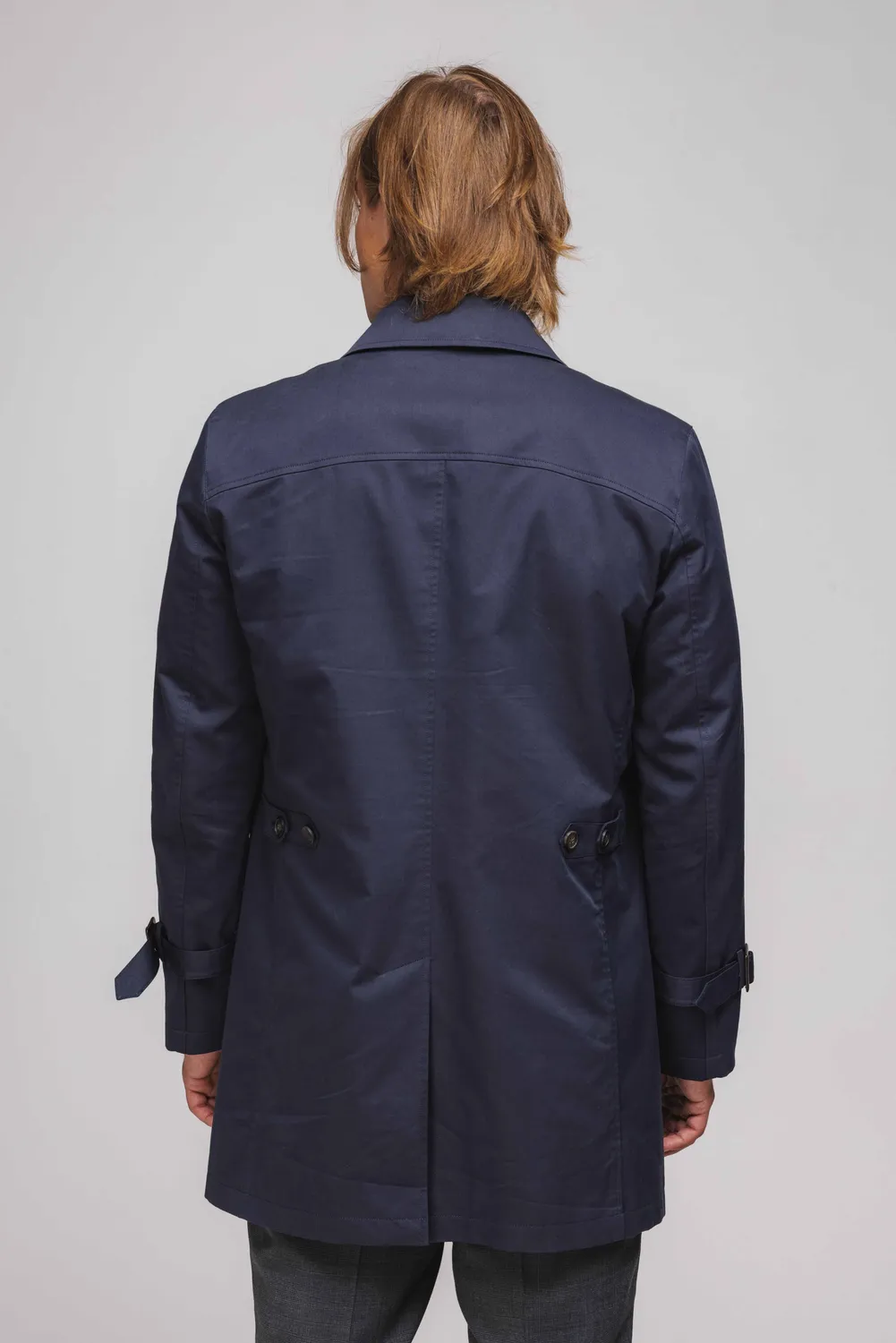 Alain Delon Cappotto Corto Blu Uomo Gabardina Bottoni