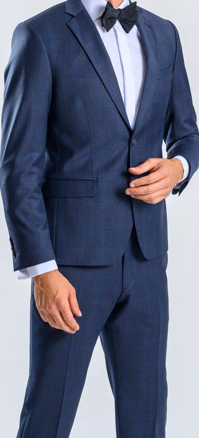 Alain Delon Abito Grigio Slim Fit a Quadri Blu 2 Pezzi