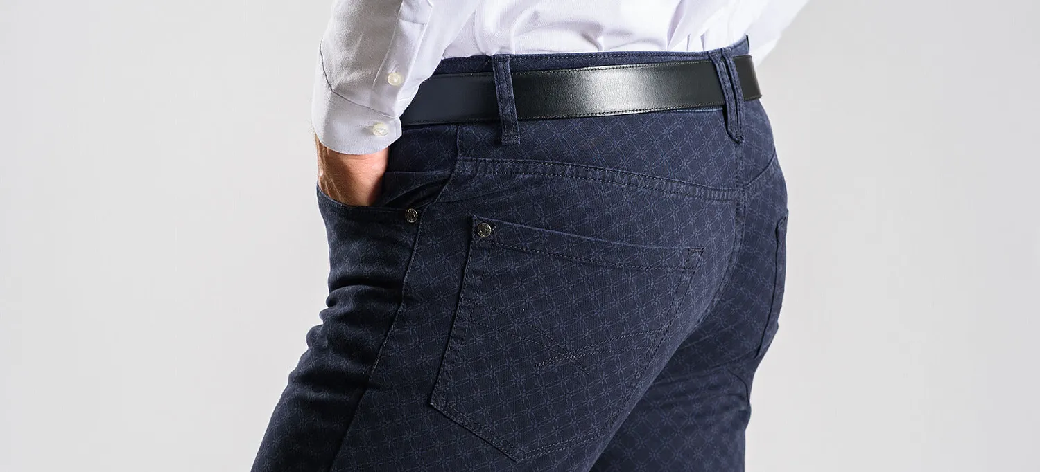 Alain Delon Pantaloni Slim Blu Navy Fantasia 35/32 elasticizzati