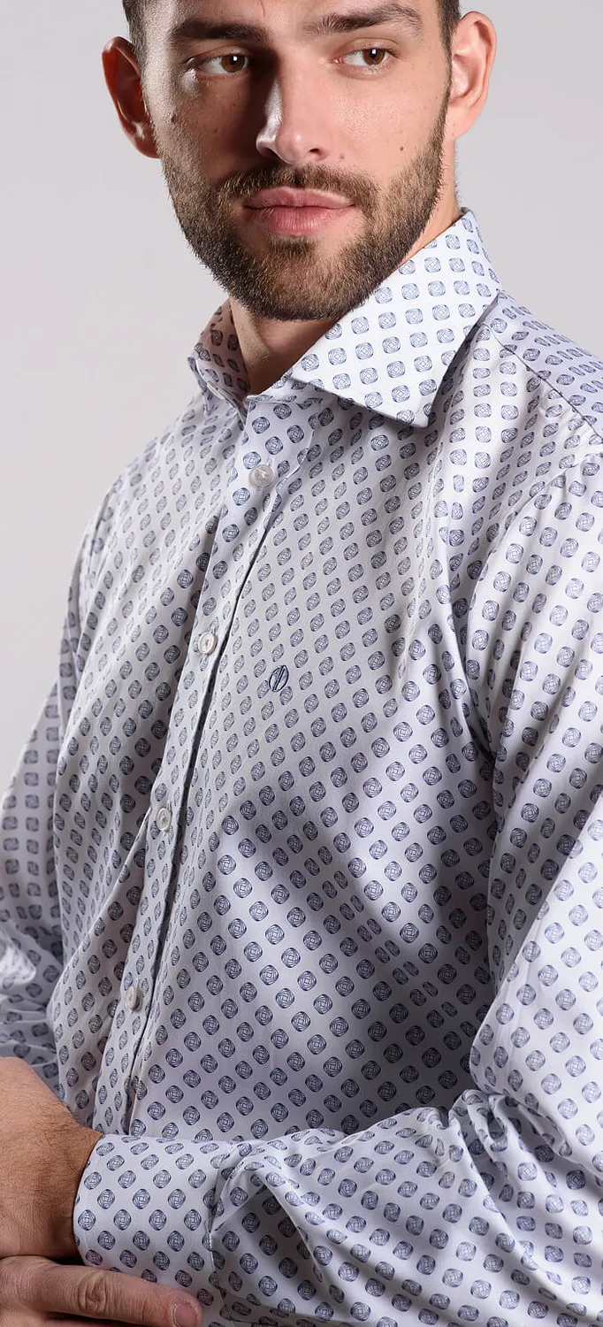 Alain Delon camicia bianca Slim Fit fantasia cotone