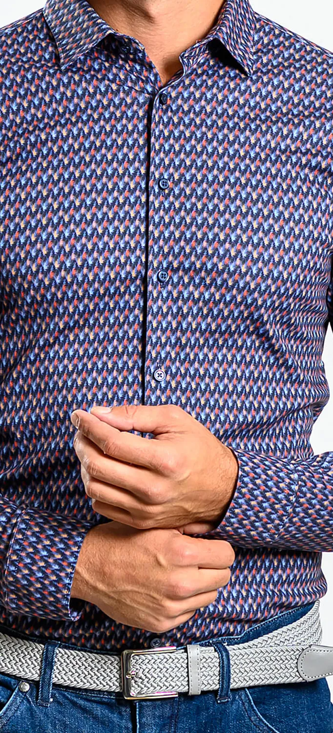 Alain Delon Camicia Extra Slim Fit Blu Fantasia Stretch