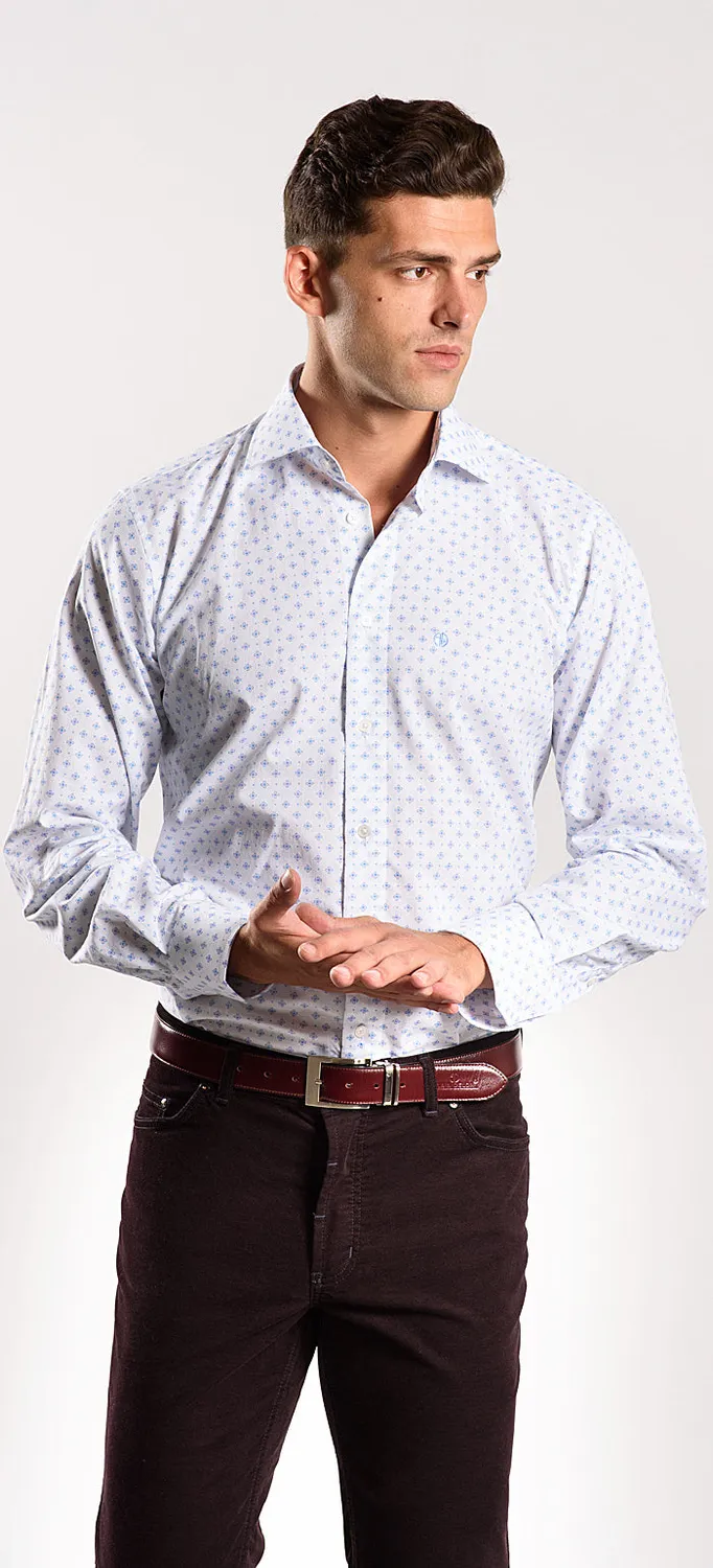 Alain Delon camicia slim fit bianca fantasia blu