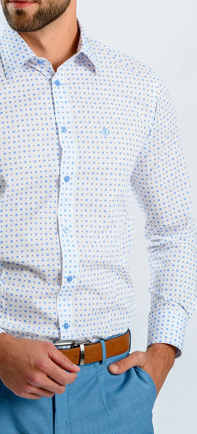 Alain Delon camicia bianca fantasia blu extra slim fit