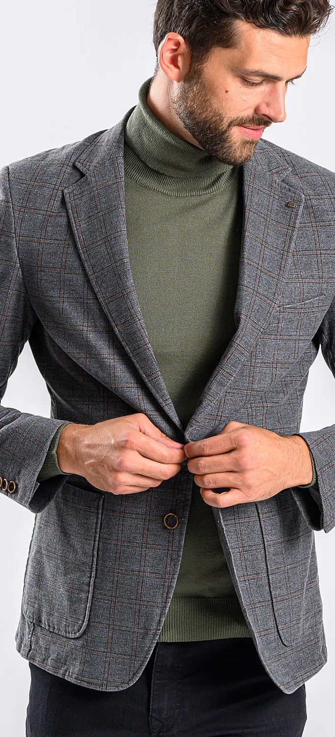 Alain Delon blazer cotone grigio quadri marroni 50