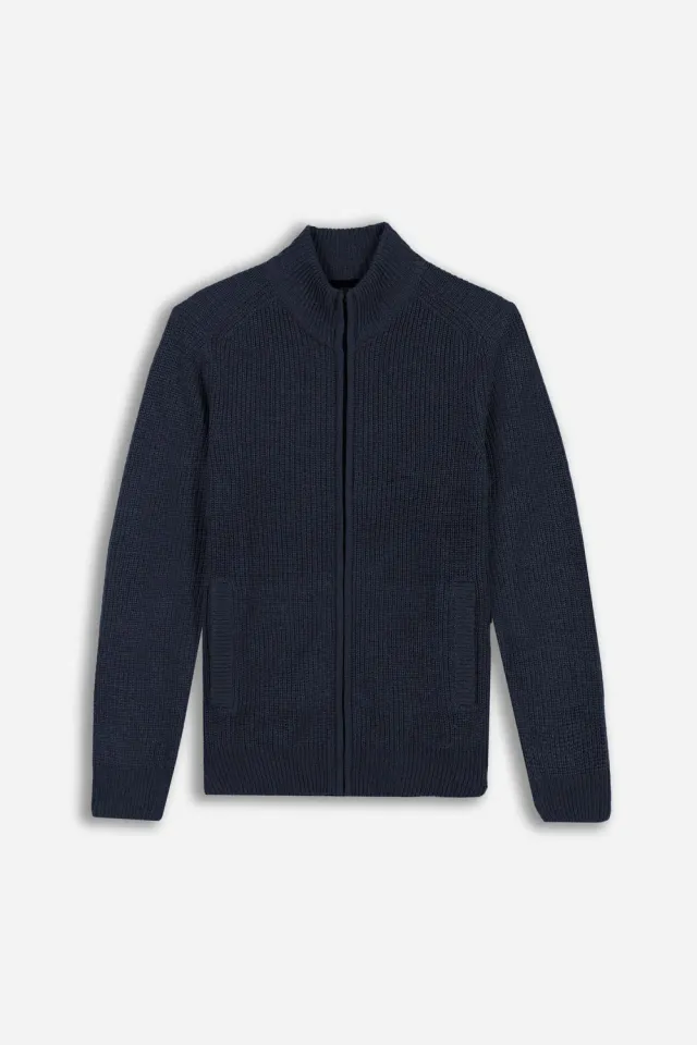 Sonny Bono Full Zip Maglia Blu Costina Collo