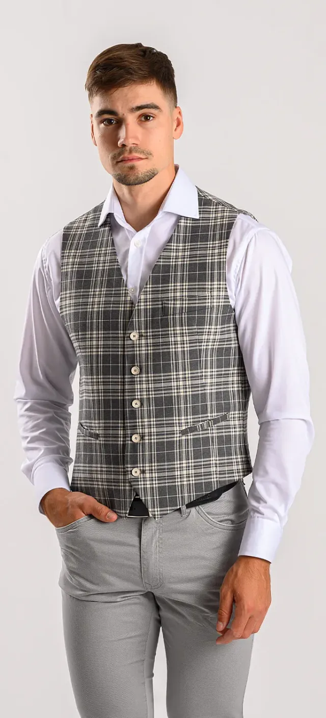 Alain Delon gilet beige quadri uomo slim fit