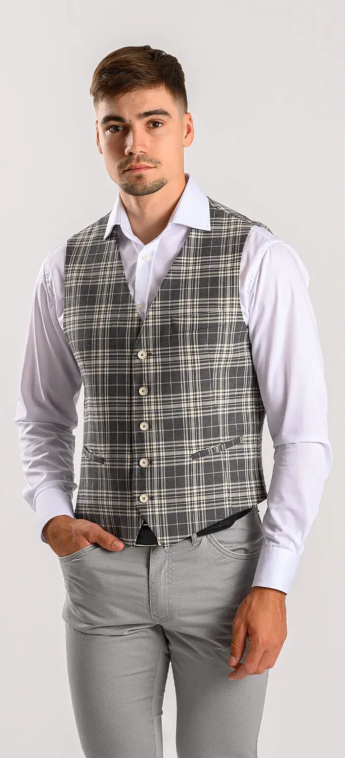 Alain Delon gilet beige quadri uomo slim fit