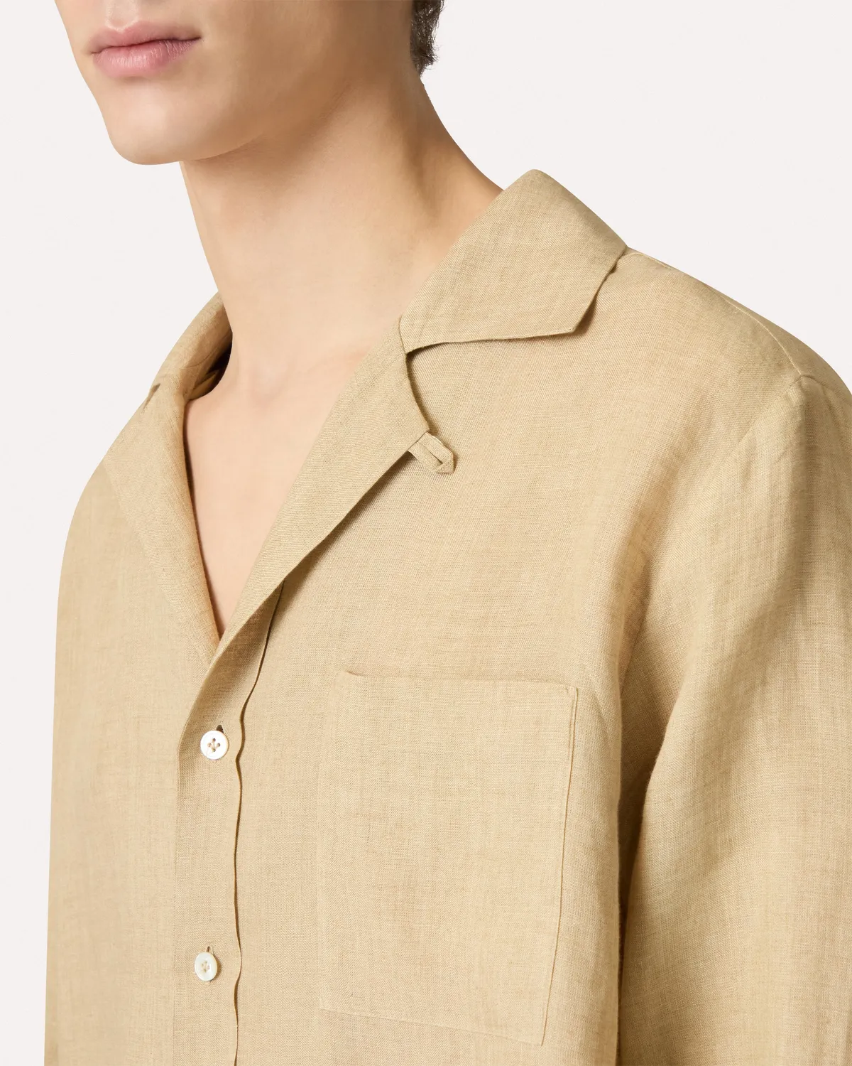 Lardini camicia beige lino collo aperto relax