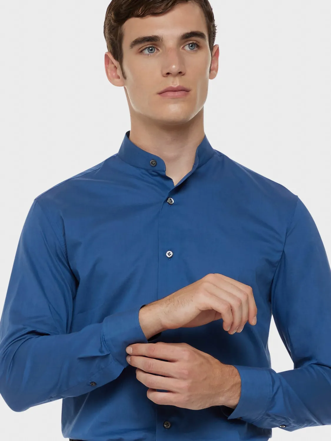 Caruso Butterfly camicia coreana azzurra in cotone