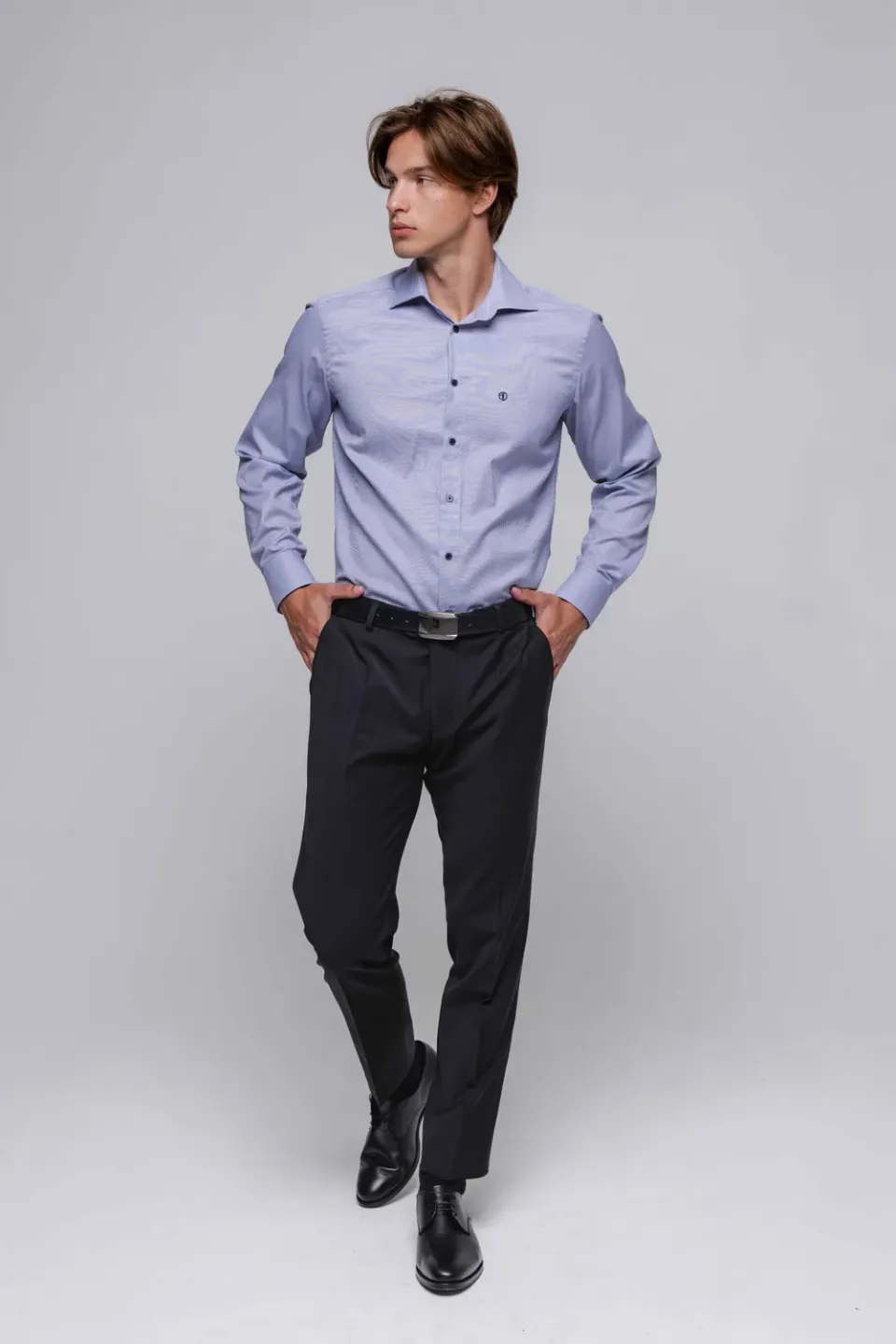 Alain Delon Camicia Classic Blu Bianca Micro Cotone