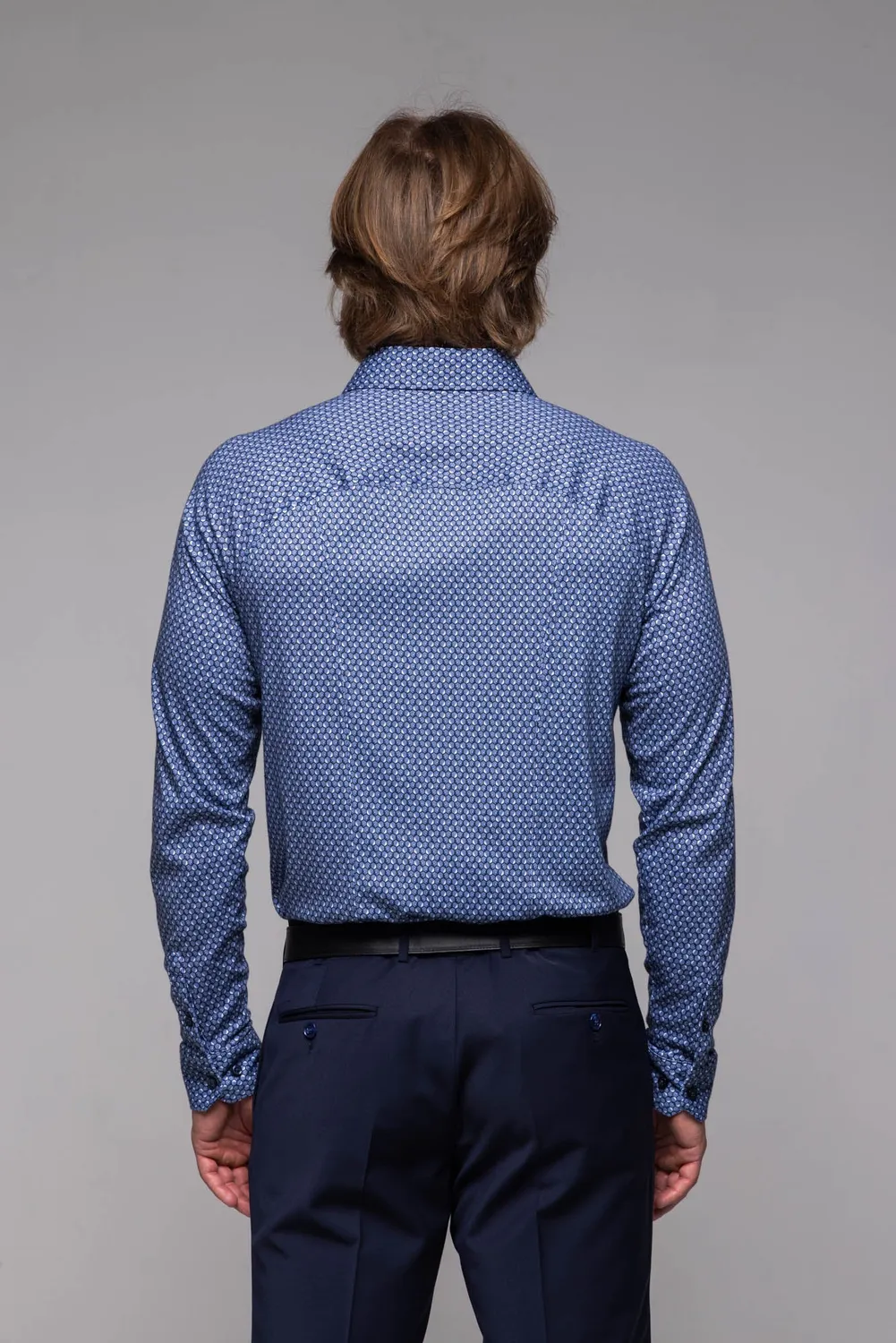 Alain Delon Camicia Uomo Extra Slim Fit Blu Jersey Elasticizzata
