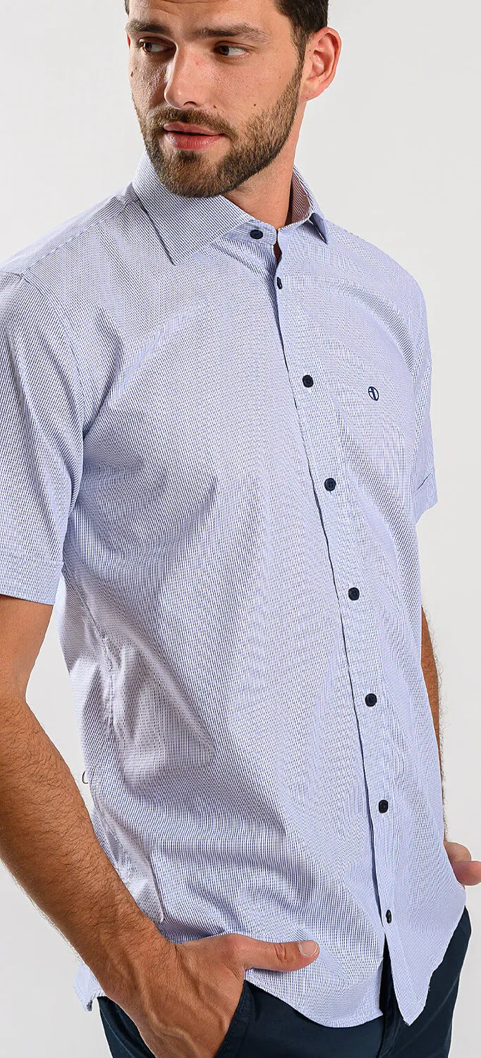 Alain Delon Slim Fit camicia manica corta azzurra 41 a righe
