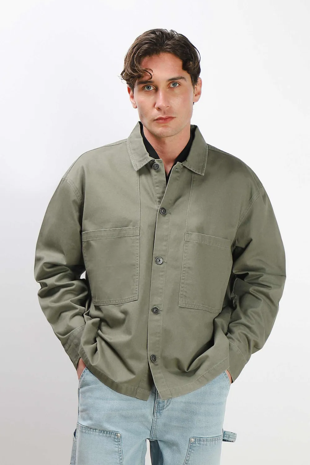 Sonny Bono Overshirt Doppia Tasca Giacca Cotone Verde Militare