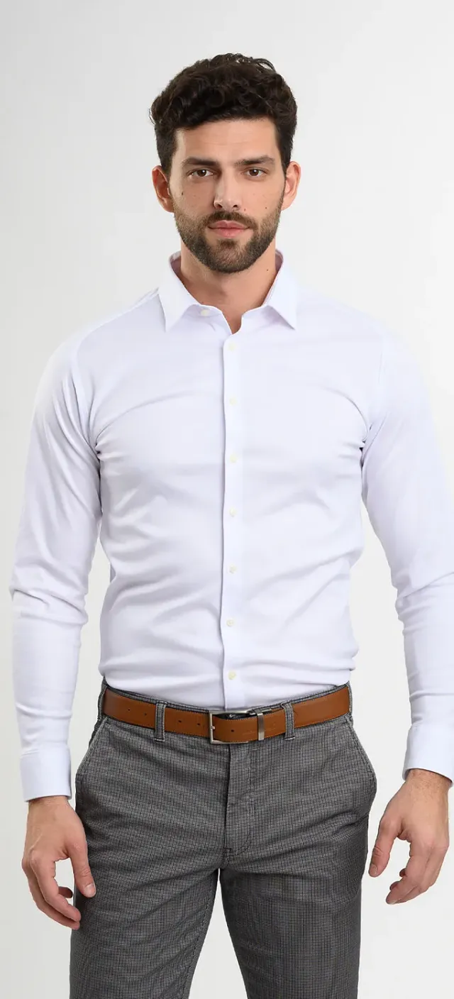 Alain Delon camicia Extra Slim Fit bianca stretch cotone XL