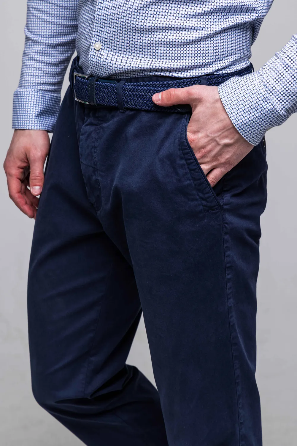Alain Delon Pantaloni Chinos Blu Cotone Stretch