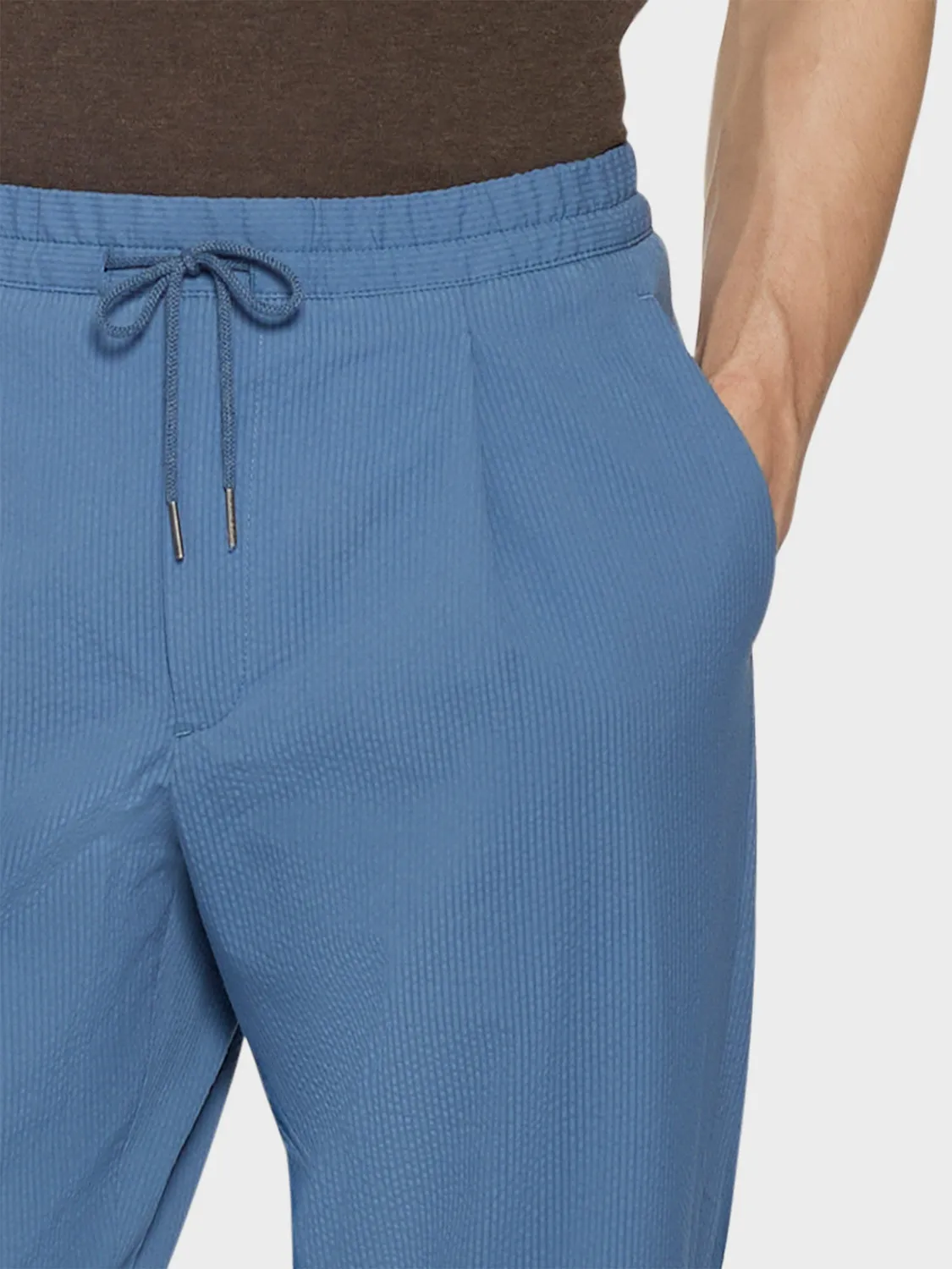 Caruso pantalone jogger seersucker cotone azzurro
