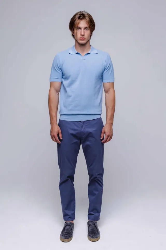 Alain Delon polo maglia azzurra cotone senza bottoni