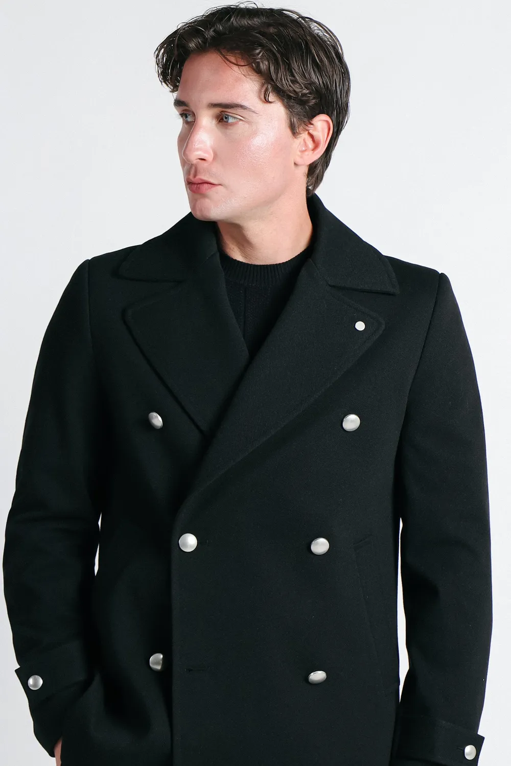 Sonny Bono Cappotto Doppio Petto Nero con Bottoni