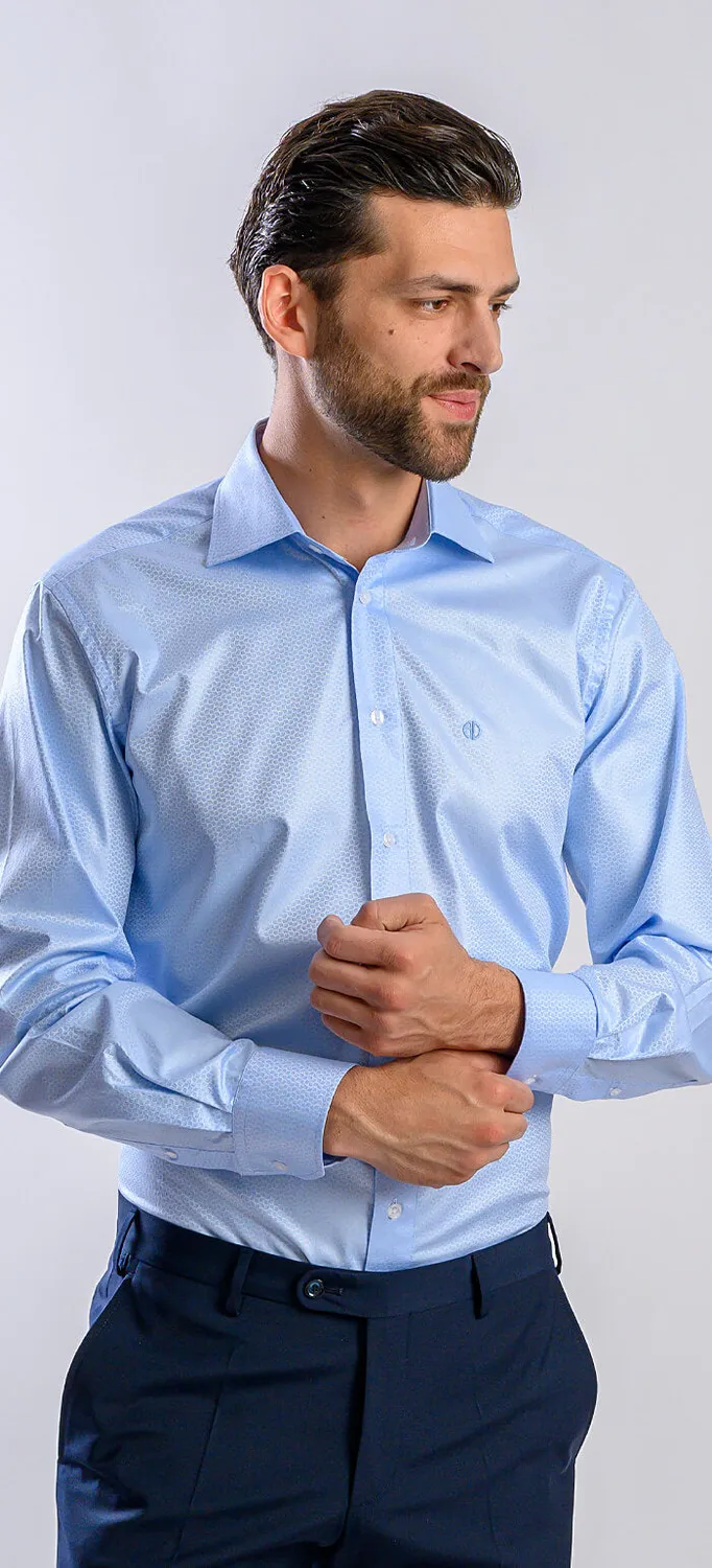 Alain Delon Slim Fit camicia azzurra micro-fantasia Getzner