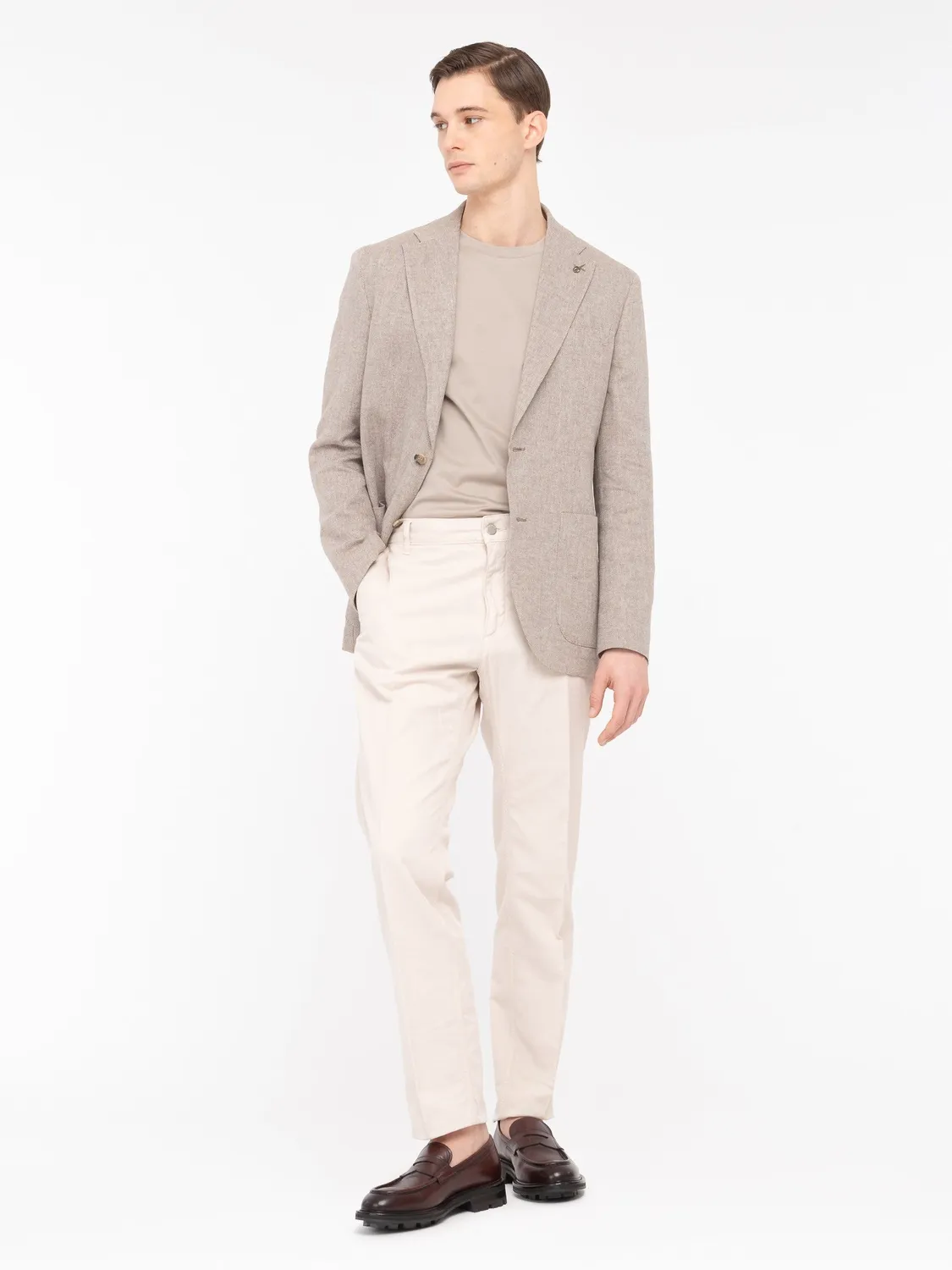 Paoloni Pantalone Chino Twill Beige Cotone Lino