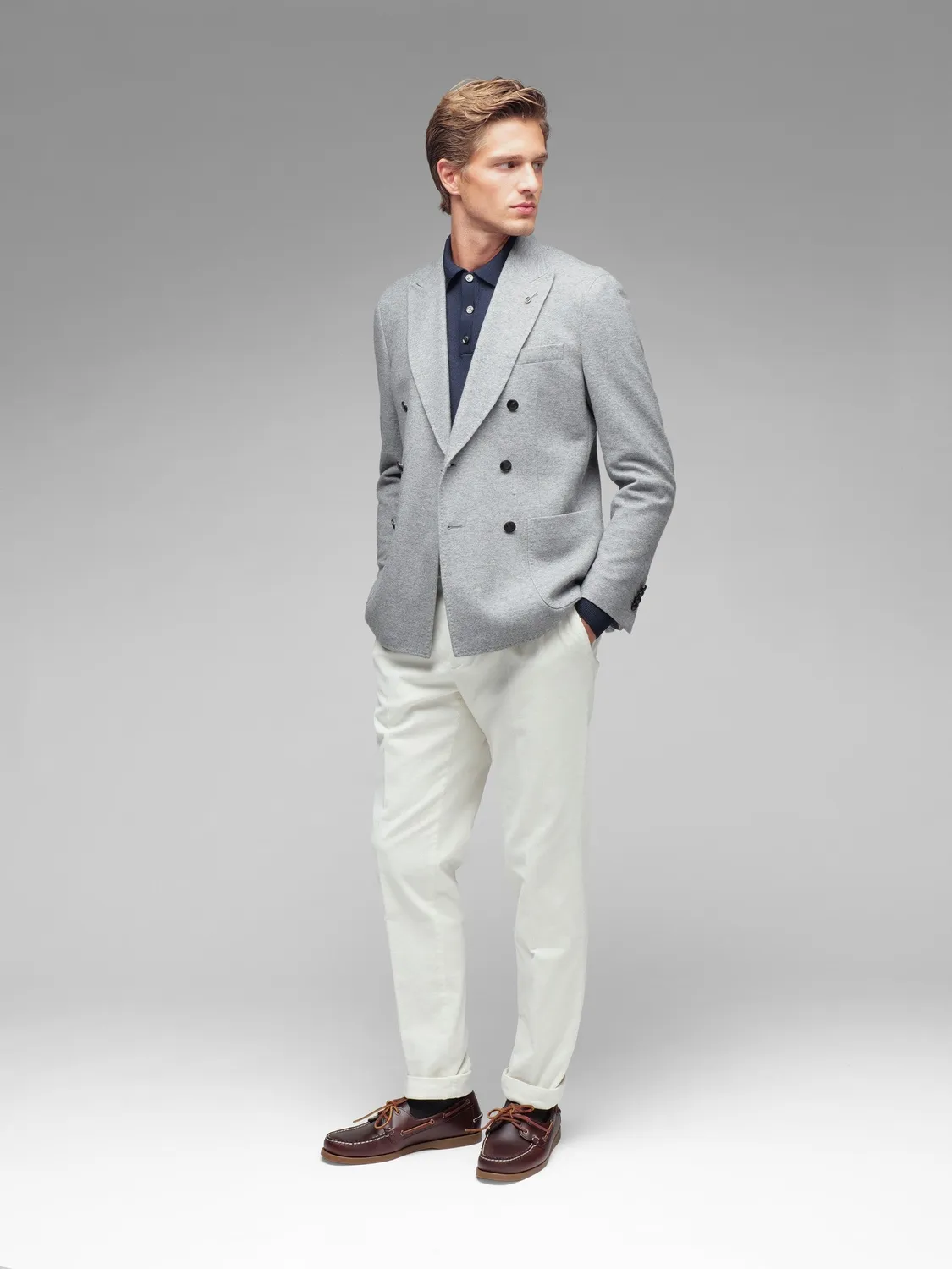 Paoloni Giacca doppiopetto jersey grigia lana cashmere