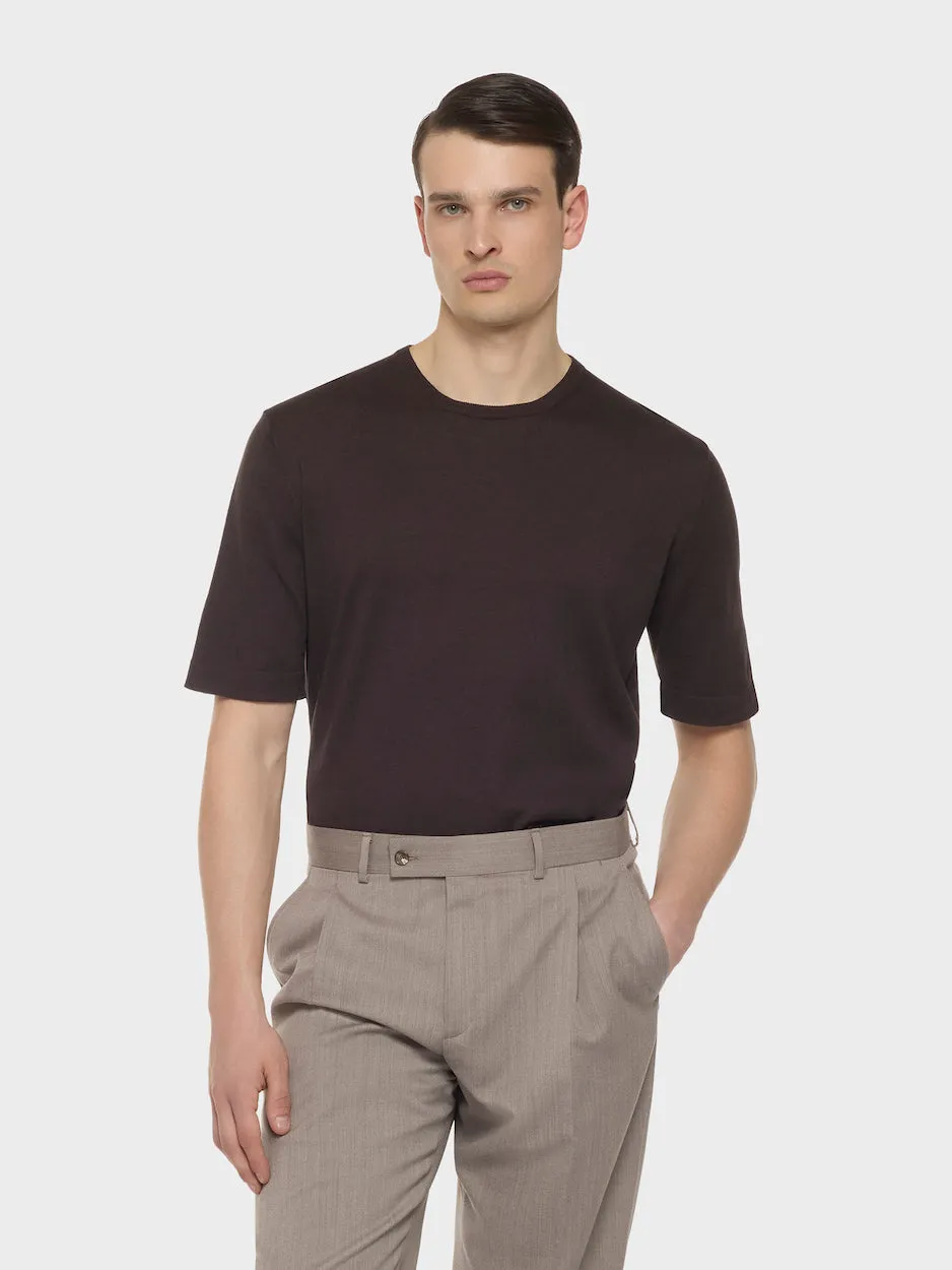 Caruso T-shirt in maglia seta e cotone marrone uomo