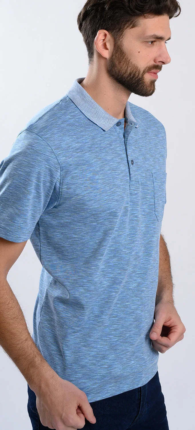 Alain Delon polo slim fit blu melange micropima