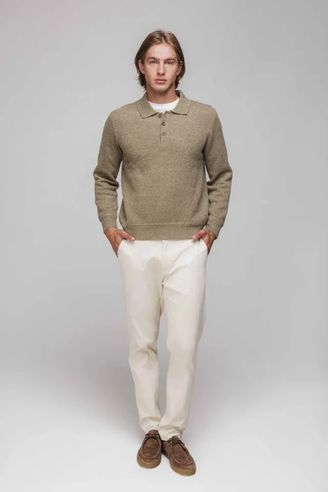 Alain Delon Polo Maglia Oliva Lana Manica Lunga
