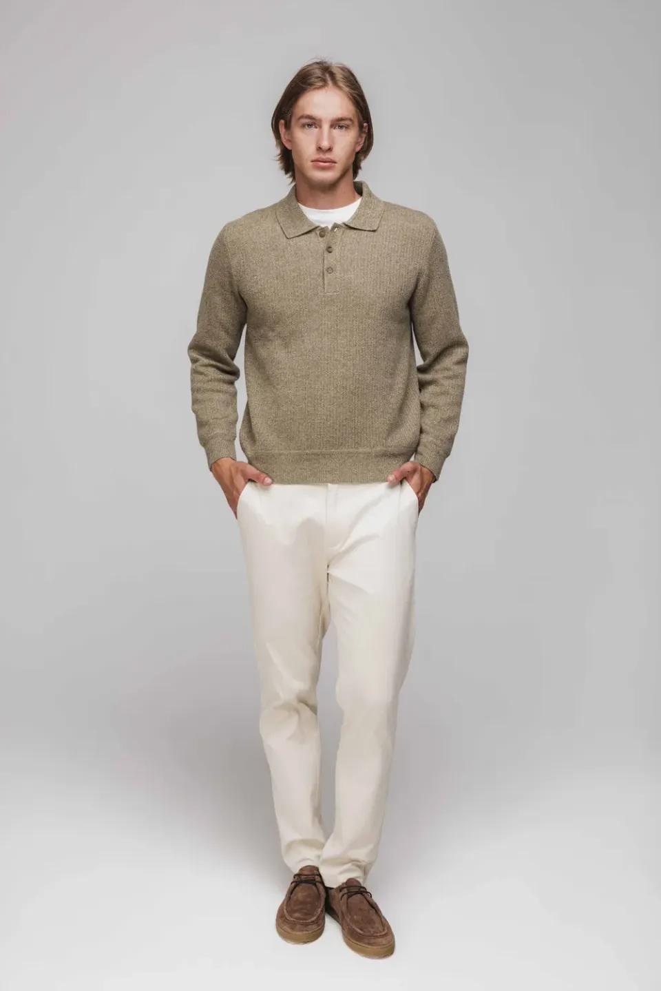 Alain Delon Polo Maglia Oliva Lana Manica Lunga